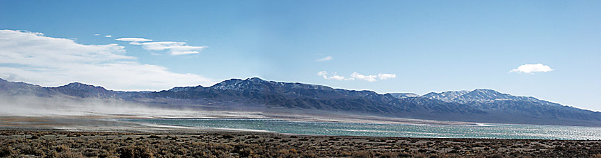 Powerful gusts from off the eastern Sierra Nevada and Mt. Grant beat Walker Lake into foam
near Hawthorne, Nevada